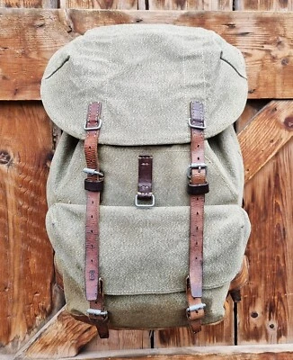 Robuster, alter Schweizer Armee Rucksack, Segeltuch & Leder Original 1963, Nr.28 - Bild 1 von 4