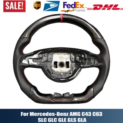 Carbon Fiber Steering Wheel For Mercedes-Benz AMG C43 C63 SLC GLC GLE GLA GLS - Image 1 of 4