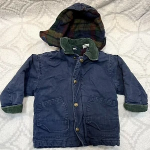 Vtg 90s Jonathan Stone Boy 3T Navy Canvas/Green Corduroy Trim Winter Jacket Coat - Picture 1 of 12
