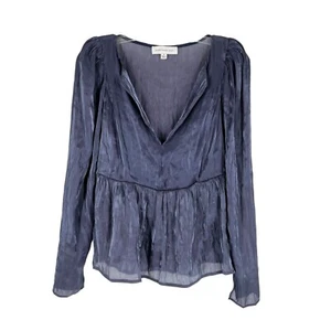 Something Navy Blouse Womens Size Small Blue Crinkle Shimmer Flowy Semi-Sheer - Picture 1 of 7