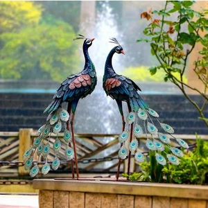 Metal Peacock Statue Sculpture Bird Art Decor Home Modern Yard Patio Lawn Porch - Picture 1 of 12