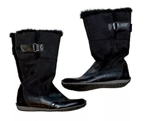 Timberland stivali invernali neri foderati in pelliccia donna taglia 10M