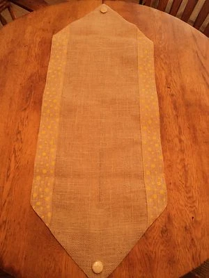 Handmade Burlap Table Runner-Natural Jute Burlap W/ YELLOW Dot Border- 42" X 14" - Image 1 of 3