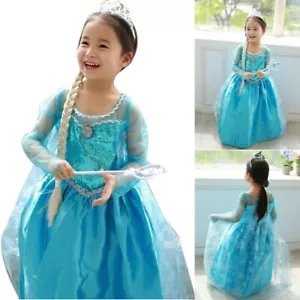 Elsa Princess Halloween Costume Kids Girls Dresses Cosplay Party Fancy Dress Up - Picture 1 of 15