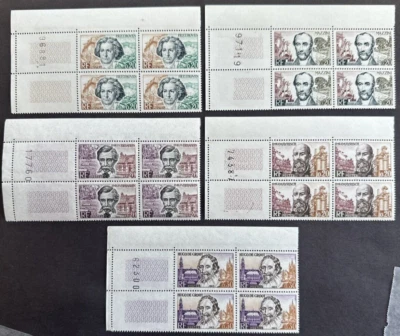 France 1963 Sc# 1059-1063 Set of 5 Plate # Blocks of 4  Beethoven Famous Men - Image 1 of 2