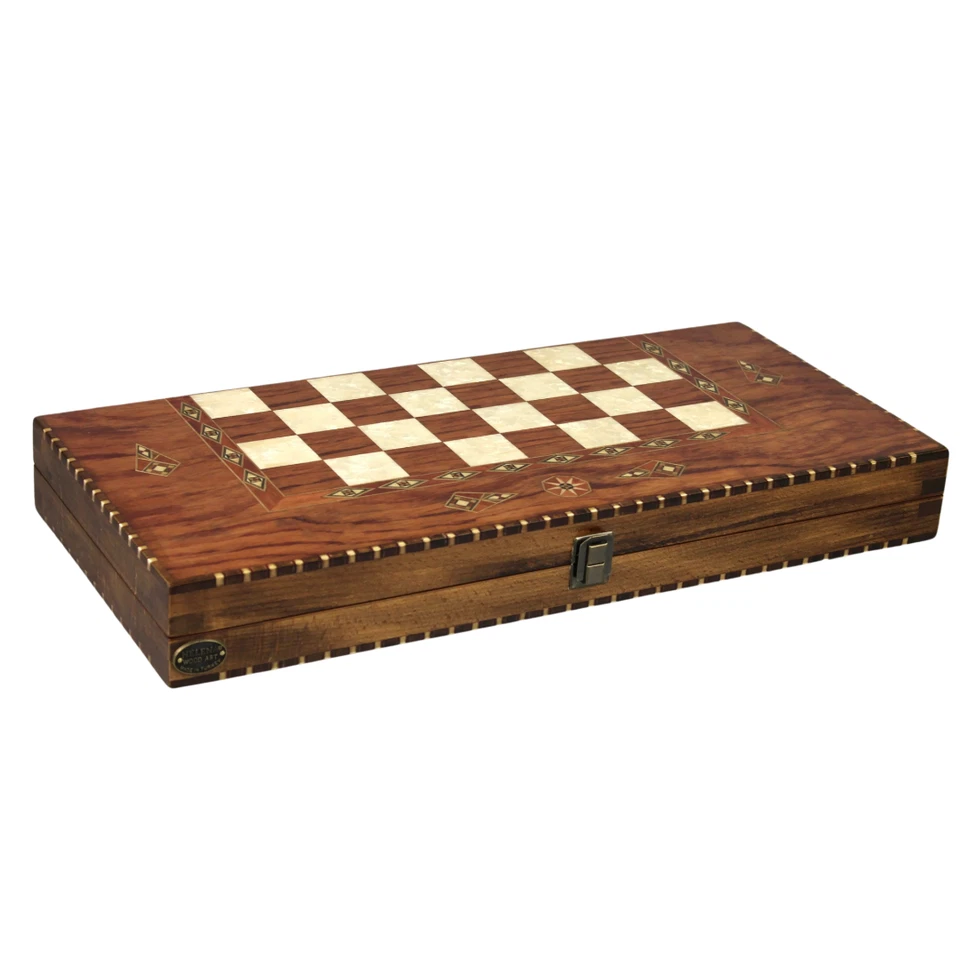 Stunning Wooden Helena Backgammon Set "Rural Rosewood & Mother Of Pearl’ Inlays