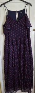 NEARLY NEW NAVY TIERED DRESS BY KALEIDOSCOPE RED POLKA DOT PATTERN SIZE 18 - Picture 1 of 6