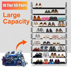 10-Tier Large Capacity Metal Shoe Rack 50-Pair Shoe Storage Organizer - Black - Picture 1 of 16