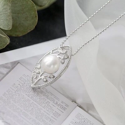 N06 Ciondolo Ramo Con Foglie Perla D'Acqua Dolce Argento Sterling 925 - Immagine 1 di 4