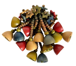 Vintage Miriam Haskell Multi-Color Wood Bells & Flower Brooch, 1930's - Picture 1 of 11