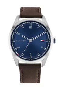 Tommy Hilfiger Men’s Watch Blue Dial, Brown Leather Band 1710458 New - Picture 1 of 7