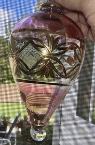 Vintage Handblown Art Glass Ornament Pink & Gold Tear Drop Shape  - Picture 1 of 5