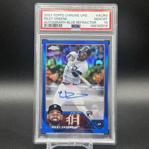 2023 Topps Chrome Update Blue Refractor /150 Riley Greene PSA 10 Rookie Auto RC - Picture 1 of 3