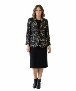 Monteau Cream Ivory Black Floral Lace One Button Career Blazer Jacket Medium M - Picture 1 of 5