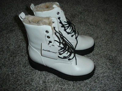 NUEVO Charlotte Russe Blanco Piel Forrado Grueso Suela Botas Mujer 9 Foto 1 de 4