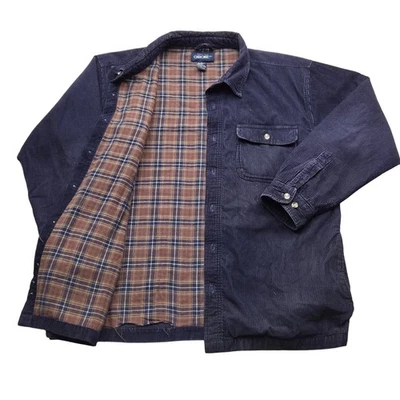 复古切诺基男式大号灯芯绒法兰绒夹克蓝色长袖 — 第 1/4 张图片