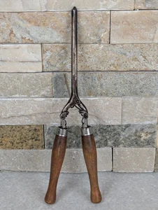 Antique Victorian Hair Spring Action Curling Iron Mustache Curler Wood Handles - Picture 1 of 7