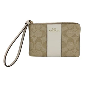 Coach Corner Zip Wristlet In Signature Canvas With Stripe - Picture 1 of 6