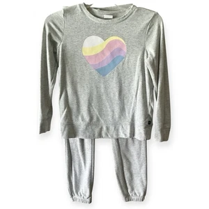 GAP Kids Girl's Gray Sweatshirt Pullover Heart  And Matching Pants Size 8 Medium - Picture 1 of 10