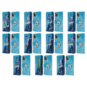 MAN CITY FC 2021/22 PREMIÈRE ÉQUIPE ÉTUI COQUE EN CUIR POUR APPLE iPHONE - Photo 1 sur 17
