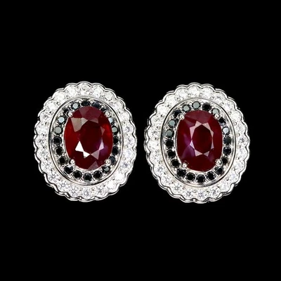 Pendientes de plata esterlina Black Friday rubí ovalado 8x6 mm joyería gema espinela negra Foto 1 de 4