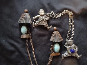 VTG ART DECO ASIAN MAN LAMP CAB SWEATER GUARD CHATELAINE COPPER POTMETAL PIN LOT - Picture 1 of 15