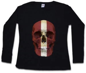 CLASSIC LATVIA SKULL FLAG DAMEN LANGARM T-SHIRT Fahne Lettland - Picture 1 of 1