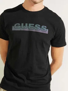 GUESS Men's T shirt MBBI40KAVR0 FRONT logo APEX Black Reflective - Picture 1 of 1