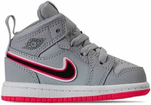 Air Jordan Retro 1 Mid TD 644507-060 Bambino Grigio Lupo Nero Racer Rosa I Bianco - Foto 1 di 4