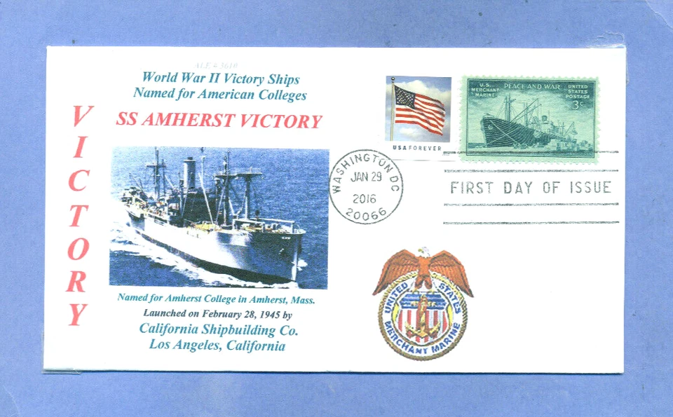 AMHERST VICTORY Ship named: Amherst College in Amherst, Mass, Color First Day PM - Image 1 of 1