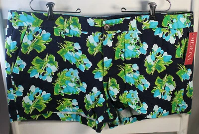 Pantalones Cortos Chinos Merona Talla 18 Azul Marino Verde Teal Floral Algodón 3" Entrepierna NUEVO Foto 1 de 4