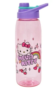 Hello Kitty Rainbow Treat & Stars Plastic Water Bottle W/Lid 28 oz NEW - Picture 1 of 3