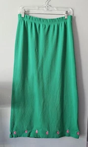 QUACKER FACTORY Cotton Knit Maxi Skirt Womens Size M Kelly Green Pink Pineapples - Picture 1 of 9