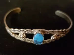 Braccialetto Turchese Nativi Americani Bell Trading Co. Argento Sterling & Blu - Foto 1 di 11