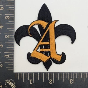 Fleur-de-Lis Patch with Gold “A” Monogram – Embroidered Black Gold Iron-On - Picture 1 of 2