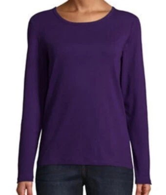 St Johns Bay XL Womens Purple Grape Classic Tee Long Sleeve Boat Neck Blank Top - Image 1 of 4