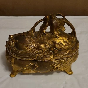 Jennings Brothers Gold Metal Art Nouveau Trinket Jewelry Casket Box JB 334 - Picture 1 of 12