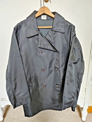 De Colección Lavandería Francesa WMS Mediana Retro Nylon Negro Botón Zanja Ligera Lluvia Foto 1 de 4