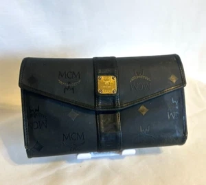 Vintage! MCM Black Monogram Leather Long Bifold Wallet w/Check Book - Picture 1 of 22
