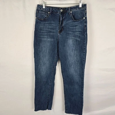 Pantalones de mezclilla para mujer Forever 21 31 azul lavado medio dobladillo crudo tobillo pierna recta Foto 1 de 4