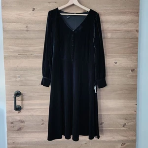 Abito Talbots nero velluto manica lunga bottoni davanti midi donna taglia 14 - Foto 1 di 6