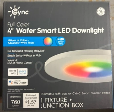GE CYNC reveal HD full color 6" wafer smart LED Downlight single fixture NEW - Image 1 of 4