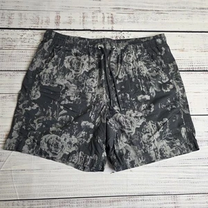 VRST Mens Large Monochromatic Floral Gray 7 Inch Easy Short Drawstring Waist - Picture 1 of 8