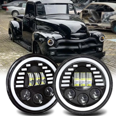 Pair 7Round LED Headlights Hi/Lo For Chevy Truck 47-1957 C20/30 Pickup 61-1974 - Image 1 of 4