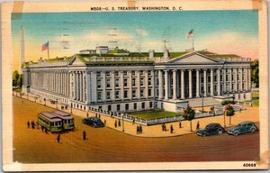 US Treasury Building Washington DC 1941 Posted American Flag Linen Postcard A11 - Picture 1 of 2