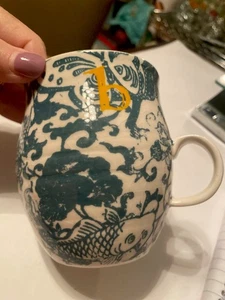 Green Yellow Letter “b” Anthropologie Mug- Looks New-fish-butterfly - Picture 1 of 2