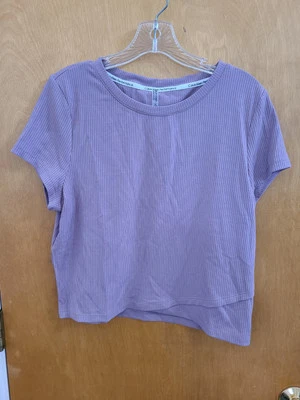 Calvin Klein Performance Ribbed Mauve Short-sleeve Pullover Top, XL, NEW - Image 1 of 4