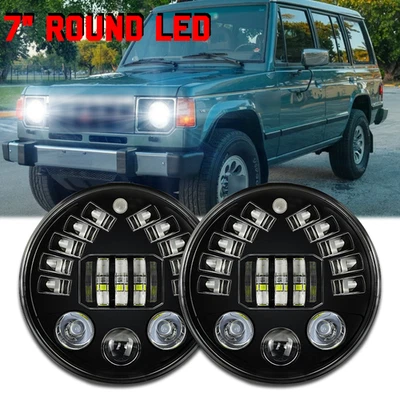Fit Mitsubishi Montero 1988-1991 Pair 7 inch LED Headlights Round Hi/Lo Lamp - Image 1 of 4