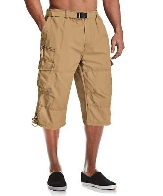 Men's Cargo Work Shorts Cotton Outdoor Hiking 3/4 Length Casual Capri Pants Man - Image 1 of 4