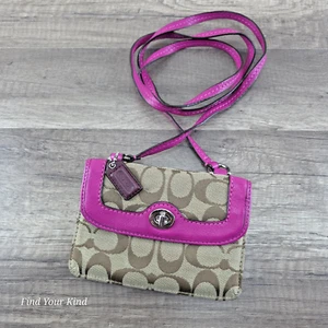 COACH Wallet on String Dylan Park SV/Khaki/Bright Magenta cross body/ wallet - Picture 1 of 16